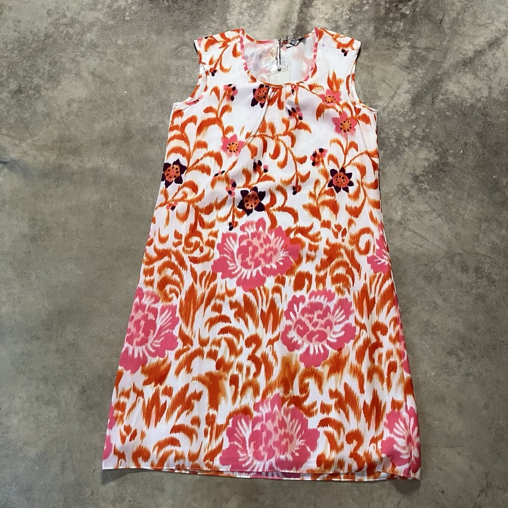 Indikka Womens S Orange Pink Floral Sleeveless Shift Dress Boho Summer